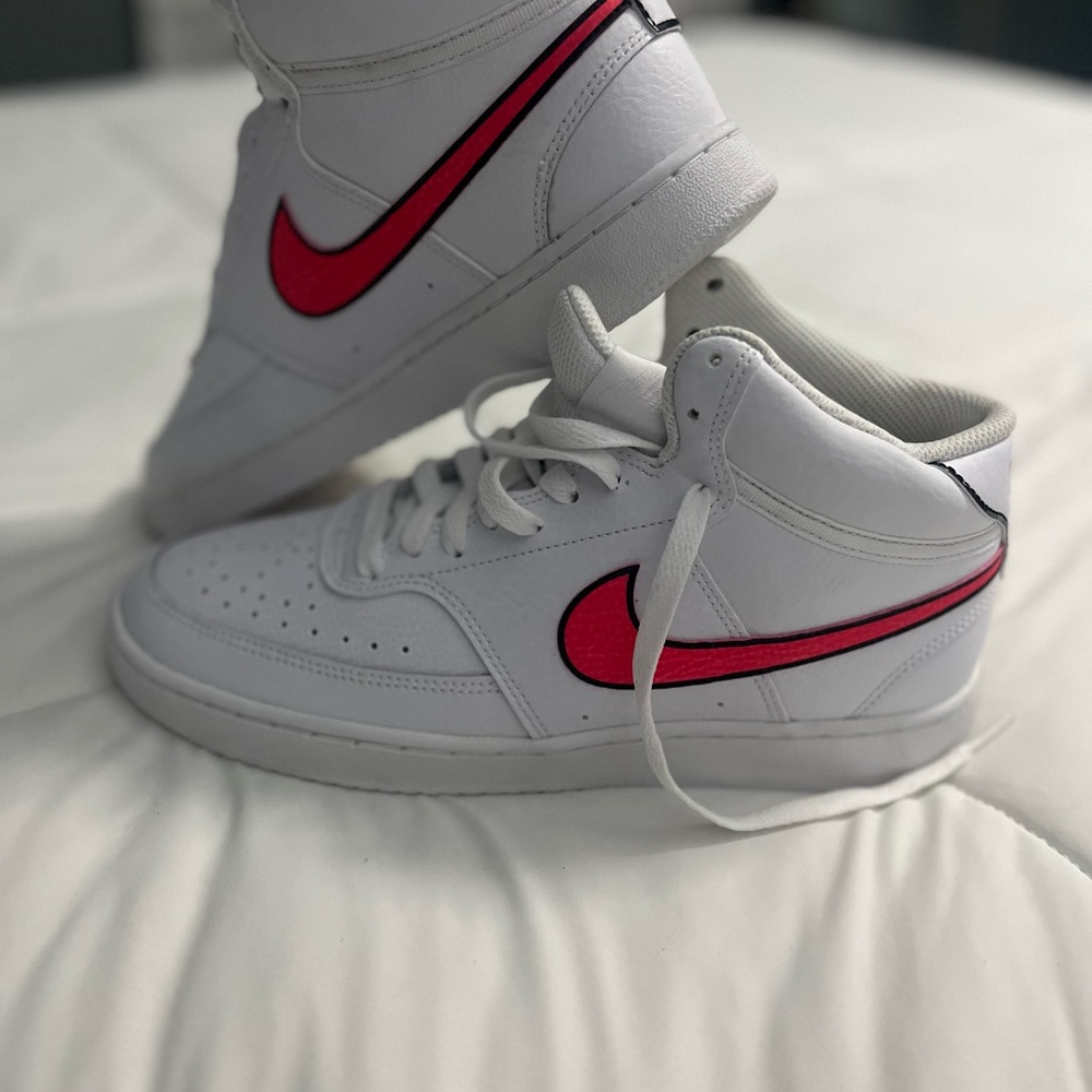 Nike Court Vision High-Top Sneakers with bright pink Swoosh